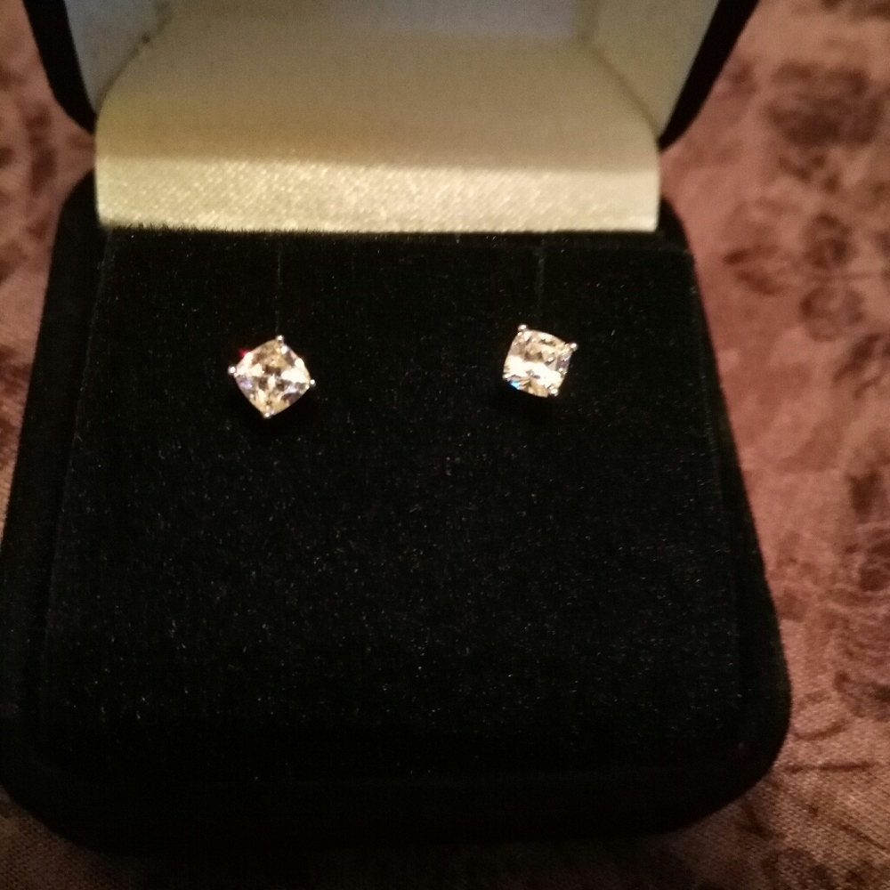 QVC Diamonique® Sterling Silver .5ct Stud Earrings *Rare* Cushion Cut NIB
